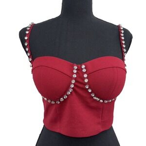 Haute Monde M Corset Bustier Crop Top Rhinestones Sexy Festival Grunge Retro Y2K